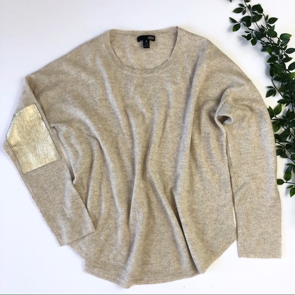 Aqua Sweaters - Aqua 100% Cashmere Sweater with Leather Patches